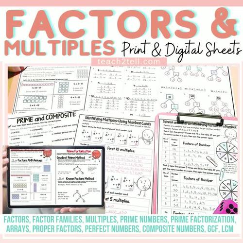 Factors and Multiples Prime and Composite Prime Factorization GCF LCM ...