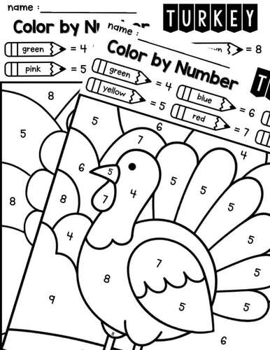 Turkey Color by Number | Fall Math Coloring Pages | Thanksgiving Activity