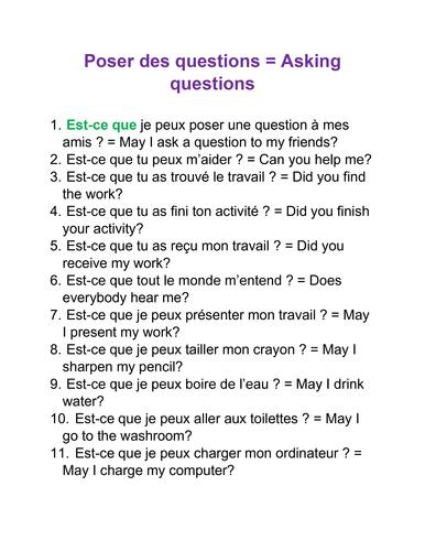 Preview of Poser des questions = Asking questions