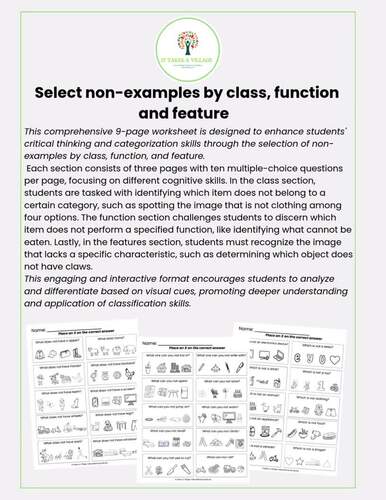 Select non-examples by feature, function and class worksheets (ABLLS-R C56)