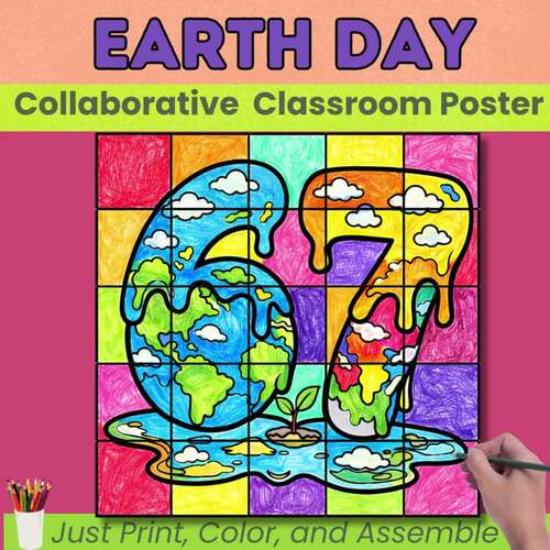 Earth Day Coloring Poster Activity | April Collaborative Art Project