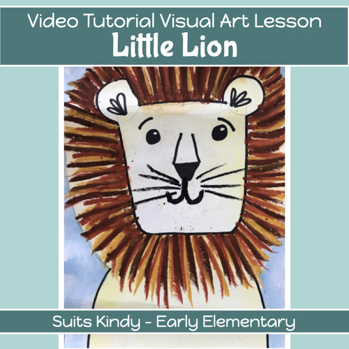Preview of BRAVE LITTLE LION Art project with VIDEO GUIDED lesson plan K-2nd grade