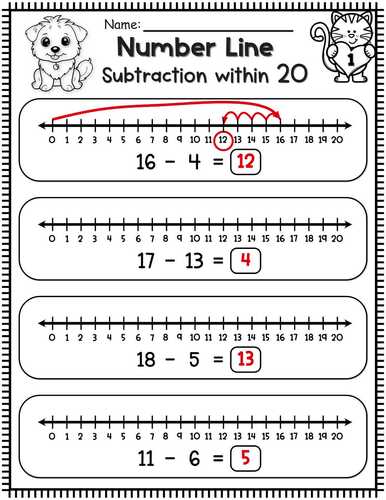 Number Line Math Worksheets – Addition & Subtraction Practice to 10, 20, 30
