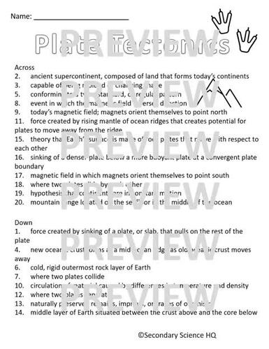 Plate Tectonics Continental Drift Vocabulary Crossword Puzzle