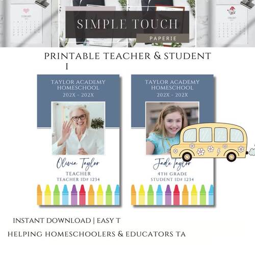 Editable Homeschool Teacher ID Card Canva Template Printable Student