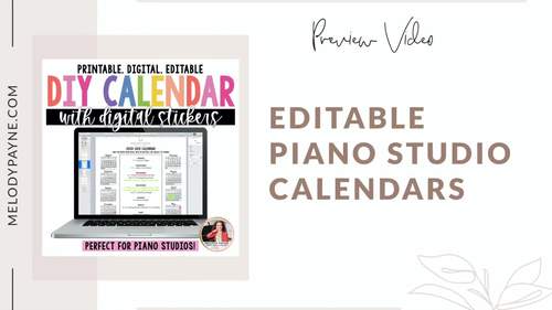 Year at a Glance Single Page Editable Calendar for Classroom and