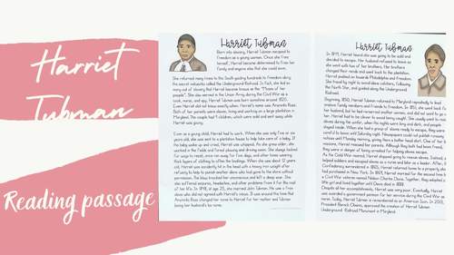 Harriet Tubman Reading Comprehension Biography & Activities Black ...