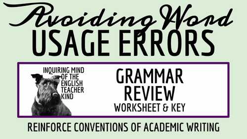 Grammar Review Practice Worksheet on Word Usage Errors | High School ...