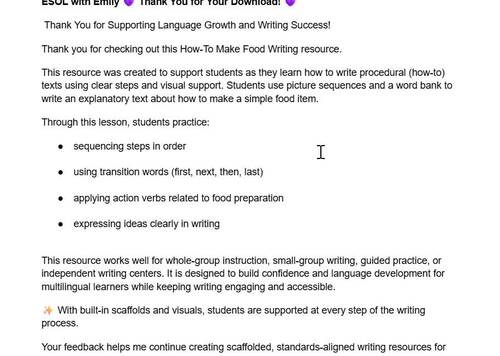 How-To Make Food Writing | Visual Writing Scaffolds for ESOL (Grades 1–2)