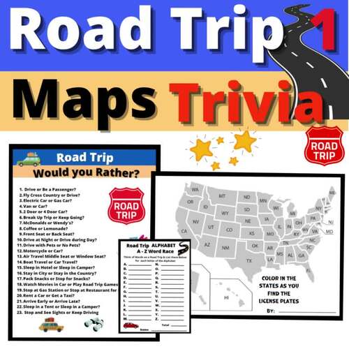 Road Trip Map & Trivia Activities Resource Travel Car Activity No Prep