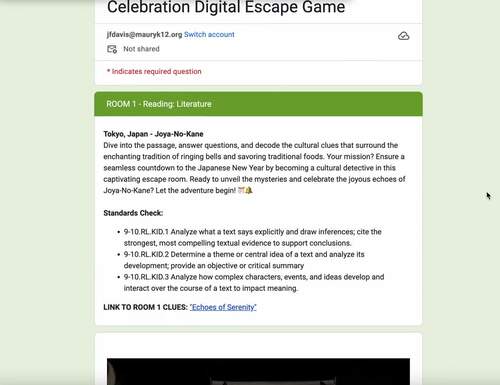 New Year's Around the World Digital Escape Game (Standards Based ELA ...