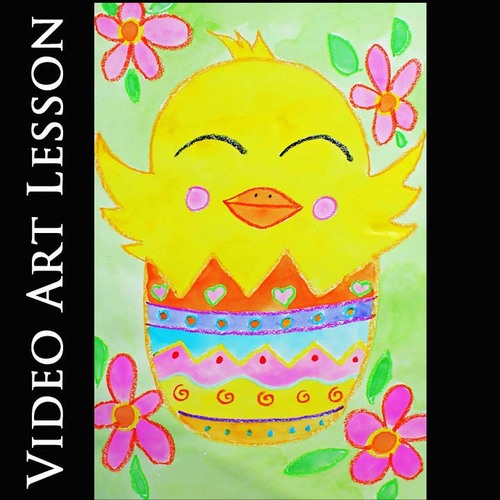 Preview of CHICK in an EASTER EGG Art Project | Easy SPRING Drawing & Painting Activity