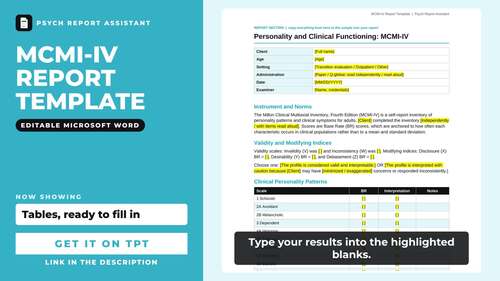 MCMI-IV Report Template | Millon Clinical Multiaxial Inventory Write-Up ...