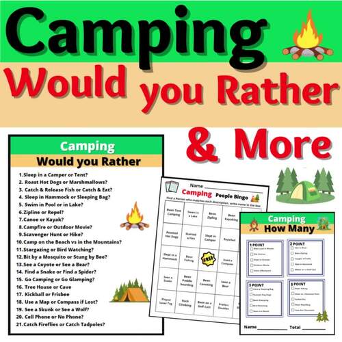 Camping Would you Rather Trivia Activity No Prep People Bingo Camp Theme