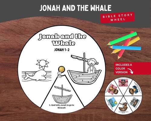 Jonah and the Whale Bible Story Coloring Wheel | Jonah 1–2 Craft for Sunday
