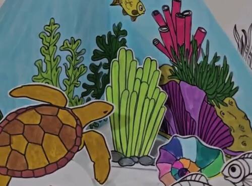 Ocean Coloring Triorama, Habitat Paper Craft, Science Diorama, Coral ...