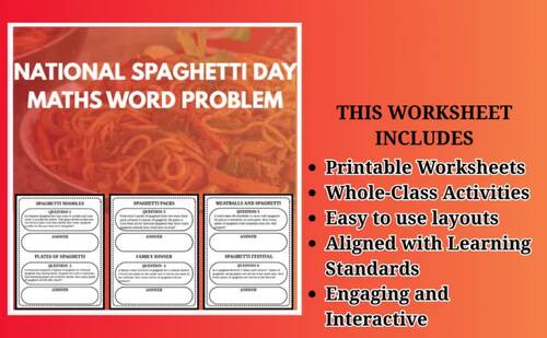 SPAGHETTI CELEBRATION DAY MATHS WORD PROBLEM - 40 Printable Pages ...