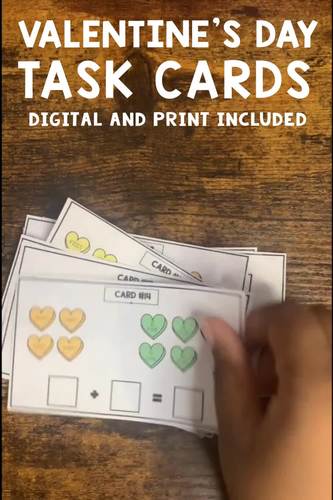 Valentine’s Day Math Addition Within 10 Interactive Task Cards Digital and Print