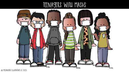 Teenagers with masks clip art, Big Kids clip art Mini by Melonheadz Clipart