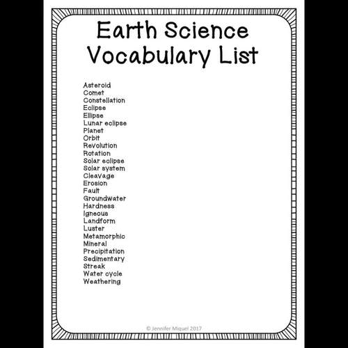 Earth and Space Science Vocabulary Activities and Worksheets | TpT