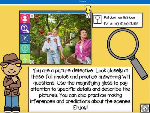 Fall Photos Answering WH Questions Speech Therapy Boom Cards™ Language ...
