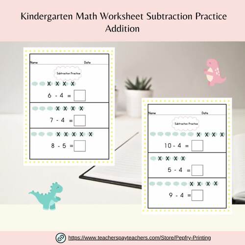 Kindergarten Math Worksheet Subtraction Practice Addition