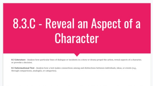 Preview of CCSS 8.3 Reveal An Aspect of a Character