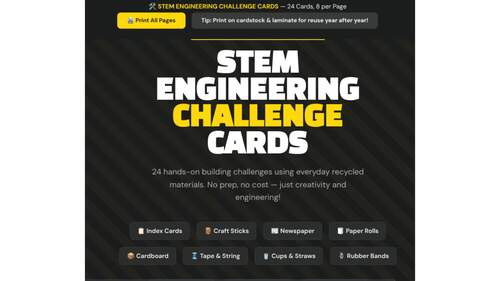 STEM Engineering Challenge Cards — 24 laminate-and-reuse cards by ...
