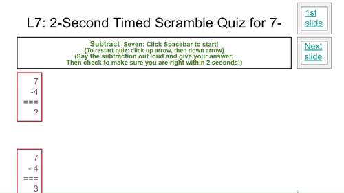 Subtraction Flashcards, Level 7, Math Practice, Math Facts, Flash Cards