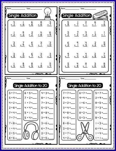 Back to School Single Digit Addition Within 20 Worksheets|Single Digit ...