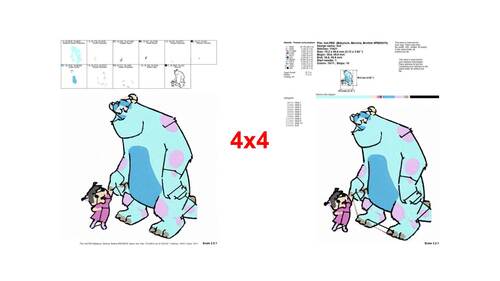 Sully and Boo Monsters Inc friendship embroidery designs - Instant Download
