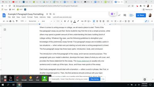 Preview of Video Tutorial: Formatting a 5 Paragraph Essay on Google Docs