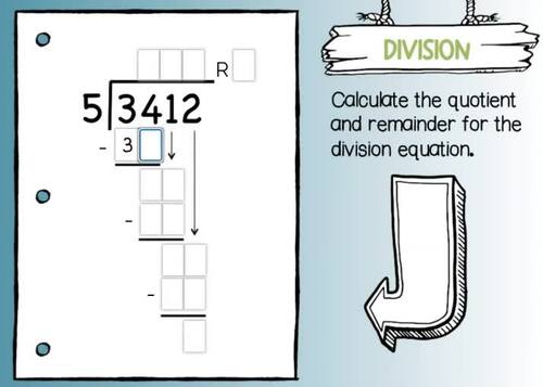 4 Digit by 1 Digit Long Division with remainders Boom Cards | TPT