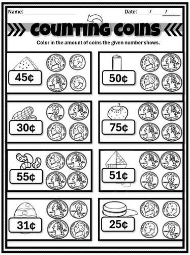 Counting and Recognizing Coins Worksheets 2nd Grade Math Money Word