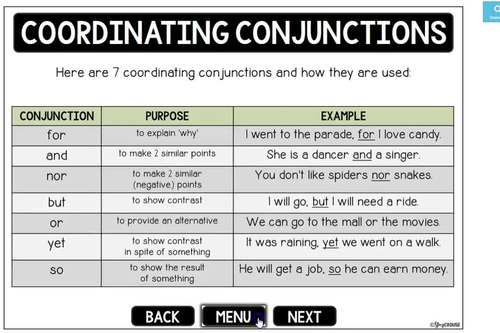 pics Coordinating Conjunction Fanboys Grammar coordinating conjunctions boom cards