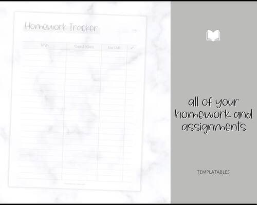 Homework Tracker & Planner Printable | Academic Assignment Planner | Mono