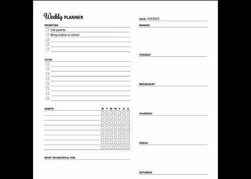 Editable Weekly Planner Printable PDF