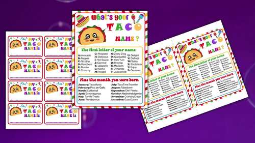 What's Your Taco Name Game Cinco De Mayo Mexican Classroom activity ...