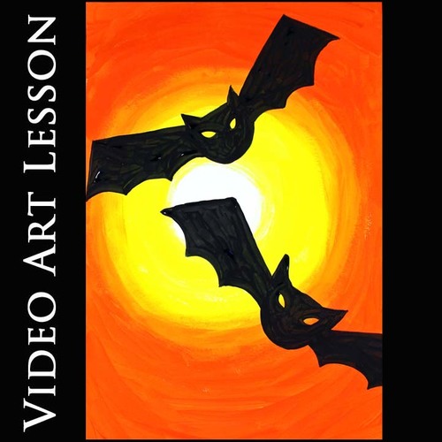 Preview of HALLOWEEN BATS Art Lesson |  EASY Directed Drawing & Painting Video Tutorial