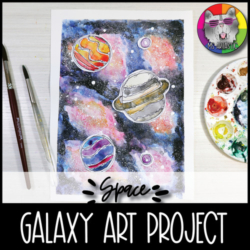 Preview of Space Art Project, Galaxy Watercolor Painting Art Lesson for Middle School