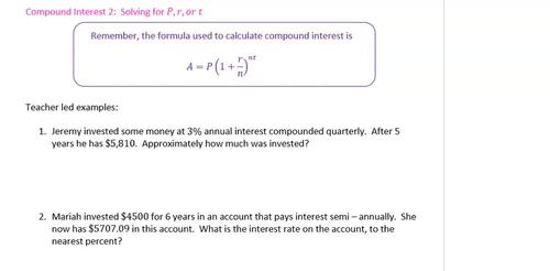 Preview of Compound Interest 2 - Solving for P, r, or t (lesson video)