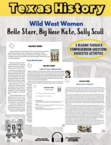 Reading Comprehension Passages & Activities: Wild West Women | TPT