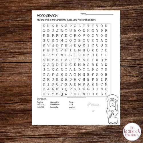 Catholic Saint Word Puzzles No Prep Activity St Teresa of Avila