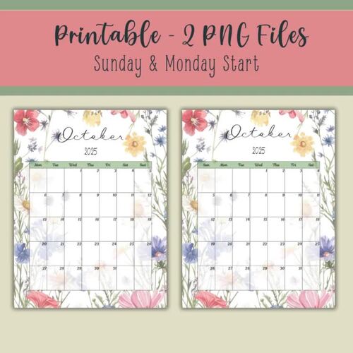 2025 Wildflower Monthly Calendar Printable Editable & Google Slides Bundle