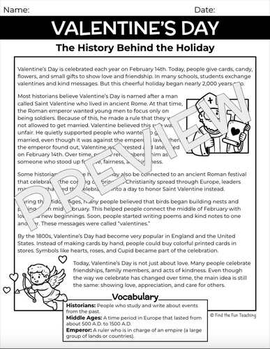 Valentine’s Day History: Reading Comprehension + Reflection Prompts