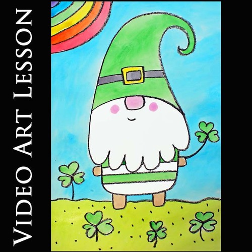 Preview of GNOME & SHAMROCKS Art Project | St. Patrick's Day RAINBOW Drawing & Painting