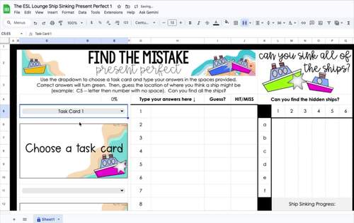 Present Perfect Review for Google Sheets™ ESL Newcomer Activities