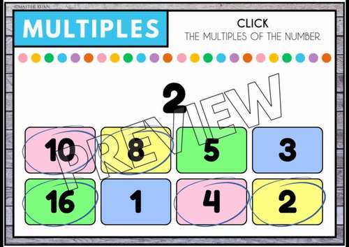 Least Common Multiples Numbers Practice, 4th Grade Math Activity Boom Cards
