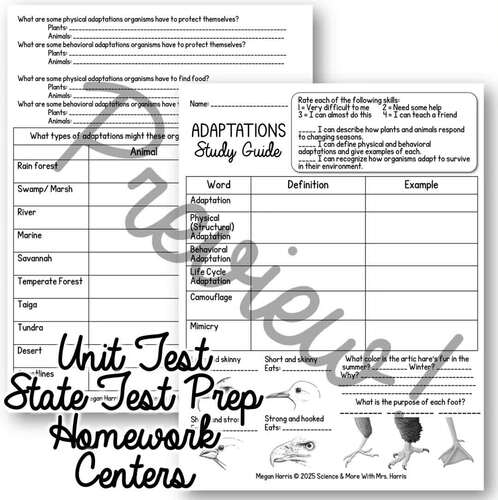 Adaptations Study Guide Review (Print & Digital) | TPT
