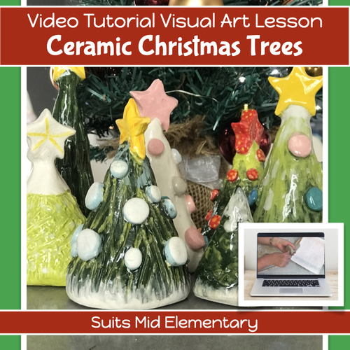 Preview of CHRISTMAS WINTER CLAY TREES Art project with VIDEO GUIDE lesson 2nd - 5th